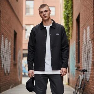 VANS Men Jacket  Black Torrey Windbreaker Snap Front Logo Drawstring Hem M